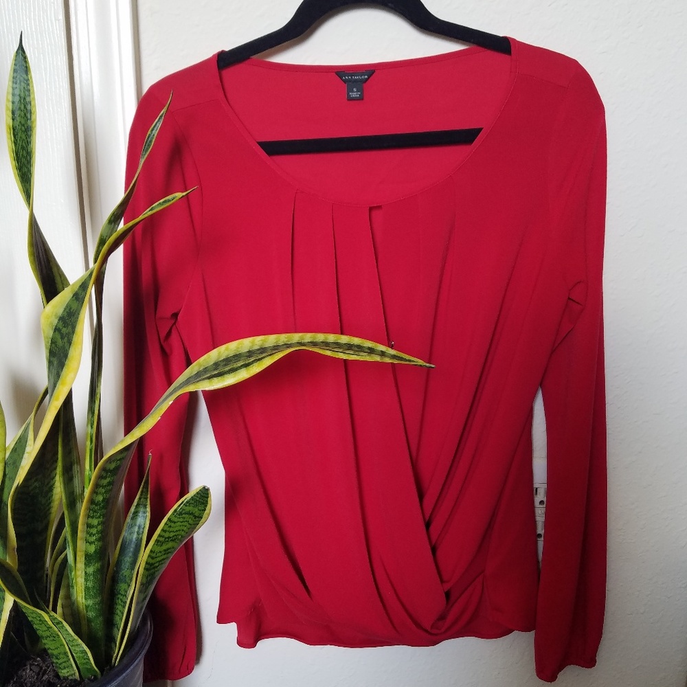 Ann Taylor Red Long Sleeve Blouse